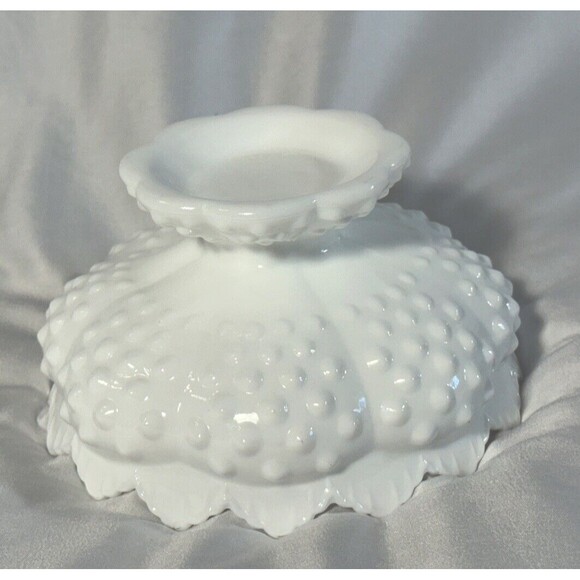 Vintage Fenton Milk Glass Bowl Taper Candle Stick Holder (for 6) Hobnail Footed - Picture 3 of 5